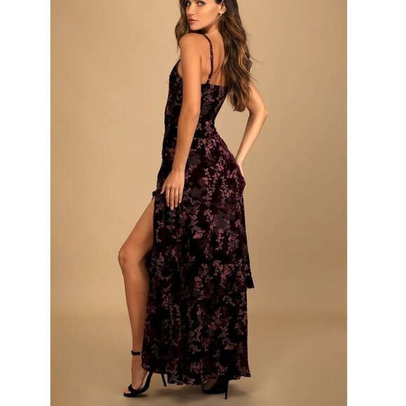 Lulus I Love You Amore Plum Purple Floral Velvet Tiered Maxi Dress Small NWOT - Picture 2 of 10